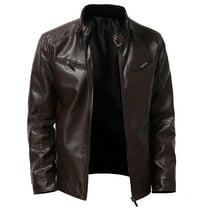 YODETEY Men'S Leather Plus Fleece Jacket, Motorcycle Jacket, Warm Leather Jacket Coffee 16(XXXXL)