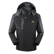 YODETEY Men'S Mountain Waterproof Ski Jacket Windproof Rain Jacket Winter Warm Snow Coat with Removable Hood Black 12(XXL)
