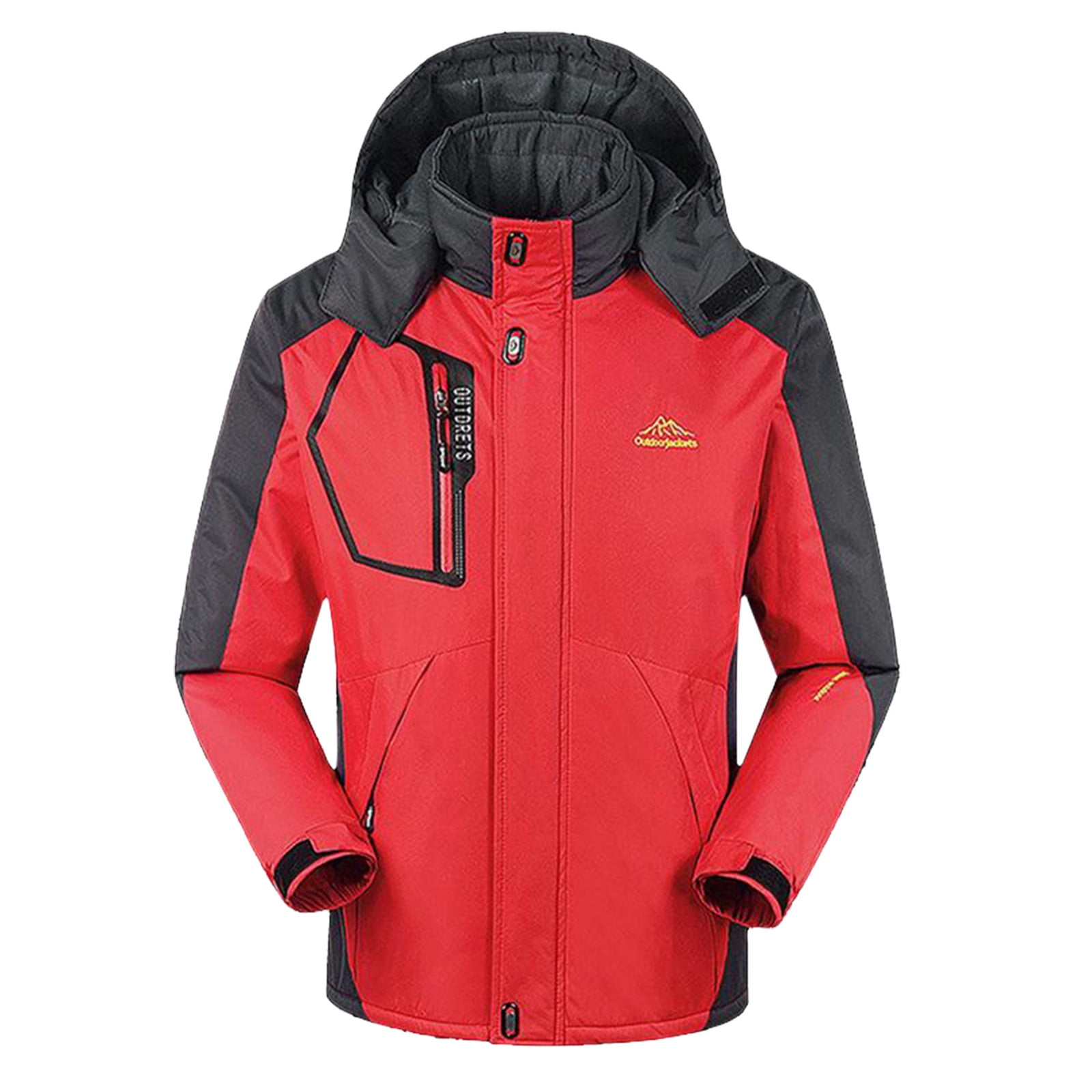 YODETEY Men'S Mountain Waterproof Ski Jacket Windproof Rain Jacket Winter  Warm Snow Coat with Removable Hood Red 12(XXL) 