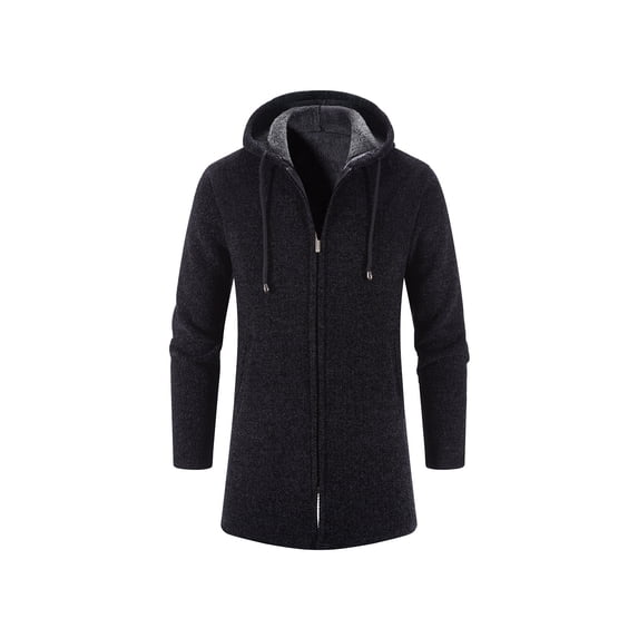 YODETEY Men'S New Autumn Long Casual Solid Color Hooded Knitted Cardigan Jacket Black XXXXL