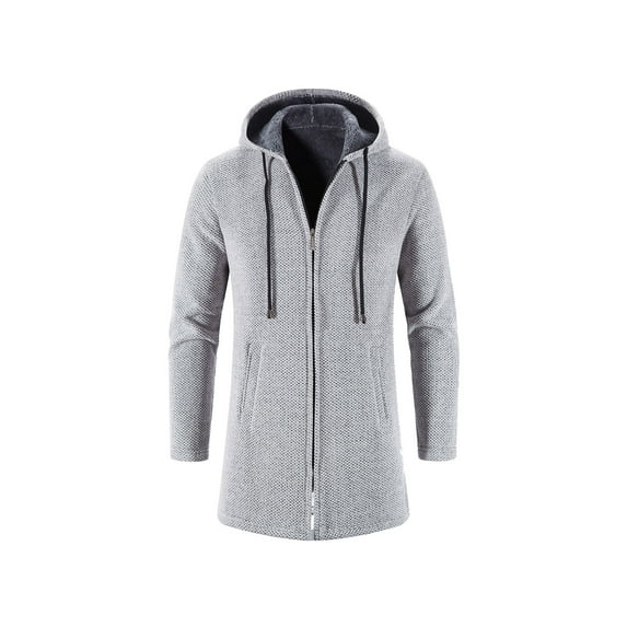 YODETEY Men'S New Autumn Long Casual Solid Color Hooded Knitted Cardigan Jacket Gray XXXL