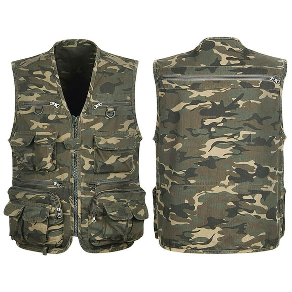 YODETEY Men'S Outdoor Vest Leisure Jacket Lightweight Vest with Zip Many Pockets Camouflage 8(L)