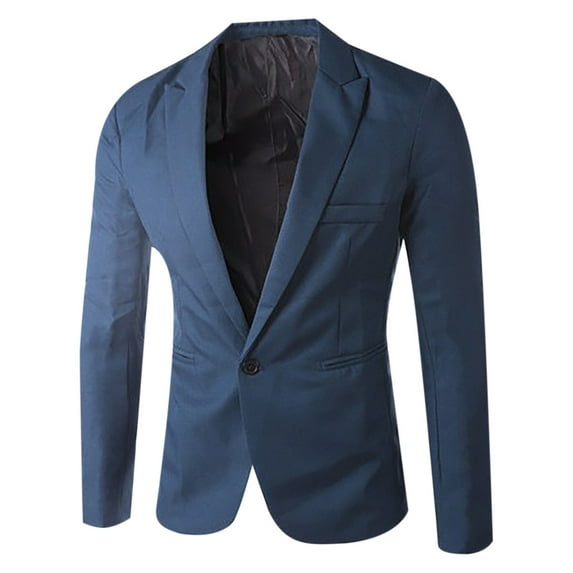 YODETEY Men'S Single Button Solid Color Casual Business Suit Top Royal Blue 8(L)