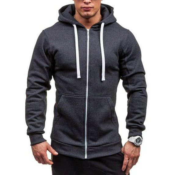 YODETEY Men'S Solid Stitching Drawstring Hooded Slim Jacket Coat Outwear Dark Gray XXL