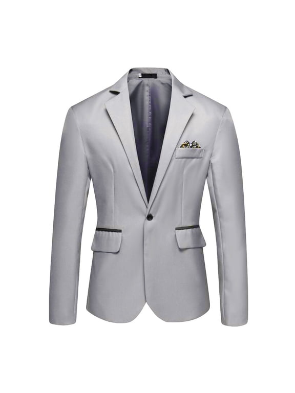 Men'S Stylish Casual Solid Blazer Business Wedding Party Outwear Coat Suit Tops Gray L
