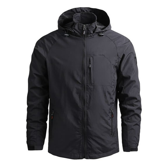 YODETEY Men'S Thin Jacket Casual Sports Windbreaker Hooded Jacket Black XXXXXL