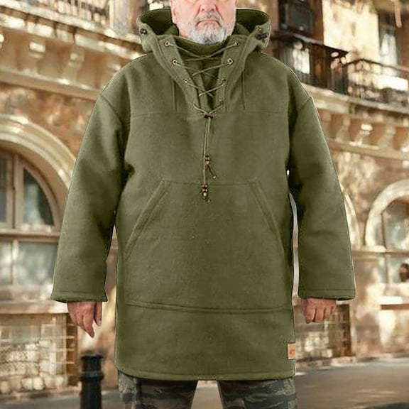 YODETEY Men'S Wool Heavy Coat Winter Leisure Jacket Pure Color Plus Size Casual Sweater Army Green XL