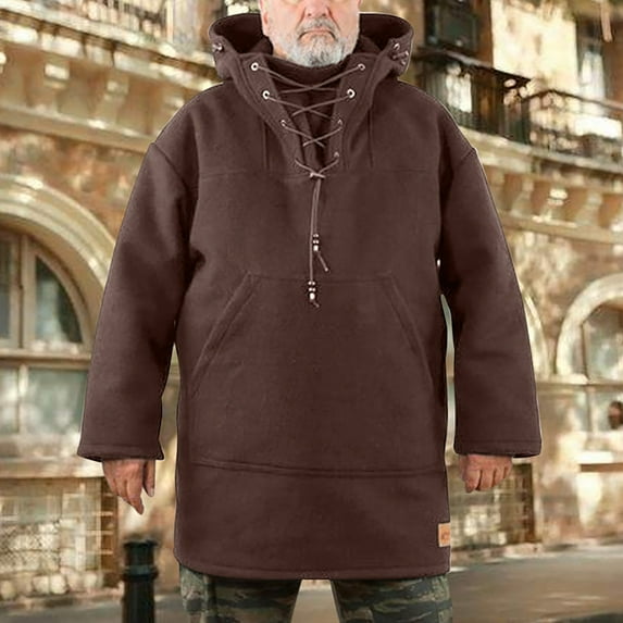 YODETEY Men'S Wool Heavy Coat Winter Leisure Jacket Pure Color Plus Size Casual Sweater Coffee XL