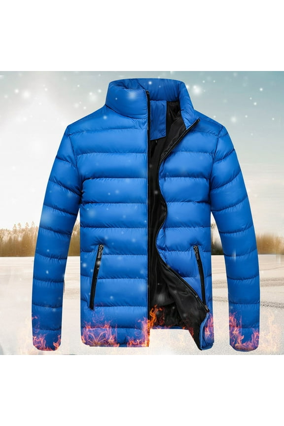 Men Winter Warm Slim Fit Thick Bubble Coat Casual Jacket Outerwear Blue L