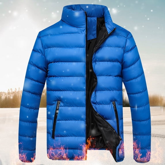 YODETEY Men Winter Warm Slim Fit Thick Bubble Coat Casual Jacket Outerwear Blue XXXXL