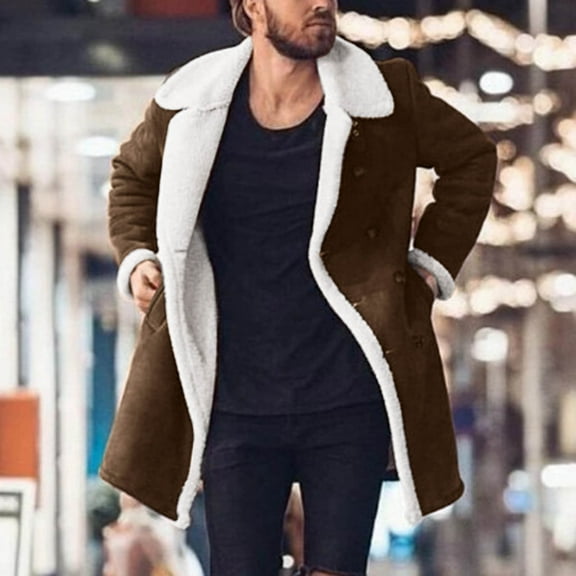 YODETEY Men Winter Warm Turndown Neck Softshell for Windproof Soft Coat Shell Jacket Coffee L