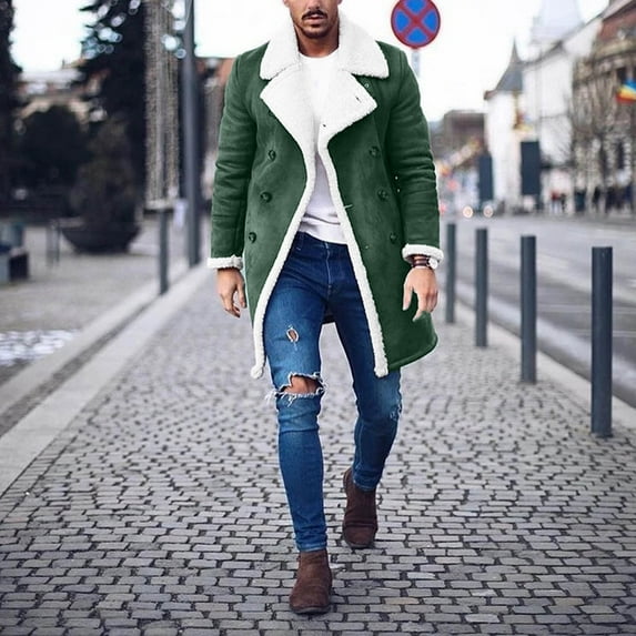 YODETEY Men Winter Warm Turndown Neck Softshell for Windproof Soft Coat Shell Jacket Green L