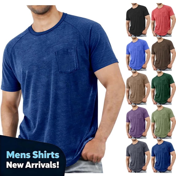 YODETEY Men’s & Big Men’s Crewneck Pocket Tee with Short Sleeves,Big and Tall Red,Size L