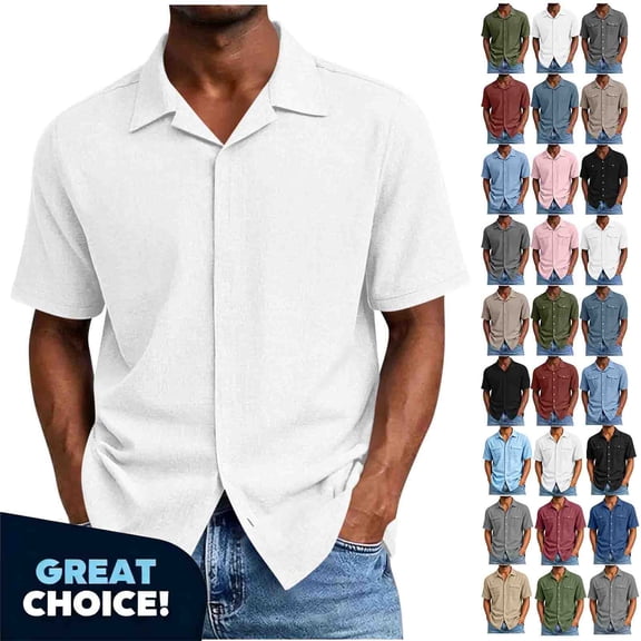YODETEY Men’s Button Down Front Shirt with Short Sleeve, Everyday Casual Front Shirt for Mens,Big and Tall White,Size S-3XL