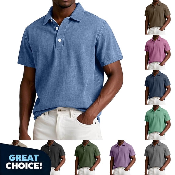 YODETEY Men's Button Polo Shirt with Shirt Sleeve,Mens Collared Fit Golf Shirts ,Big and Tall Purple,Size L