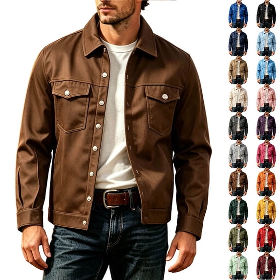 YODETEY Men’s Casual Button Down Trucker Jacket, Lightweight Collared Work Outwear Jackets Coats,Big and Tall ,Size S-3XL