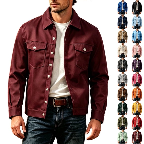 YODETEY Men’s Casual Button Down Trucker Jacket, Lightweight Collared Work Outwear Jackets Coats,Big and Tall ,Size S-3XL