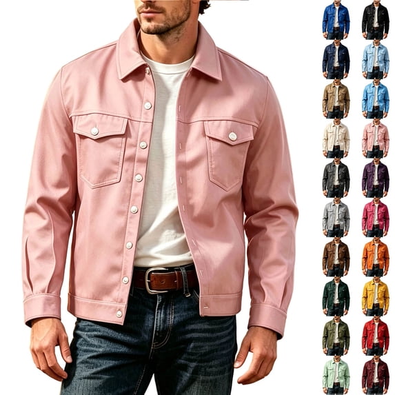 YODETEY Men’s Casual Button Down Trucker Jacket, Lightweight Collared Work Outwear Jackets Coats,Big and Tall ,Size S-3XL