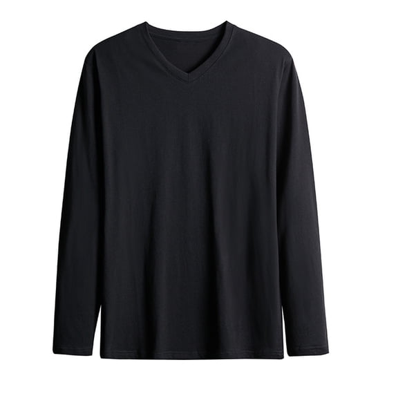 YODETEY Men’s Classic Long-Sleeve T-Shirt,Basic Crewneck Tee Black,Size S-5XL