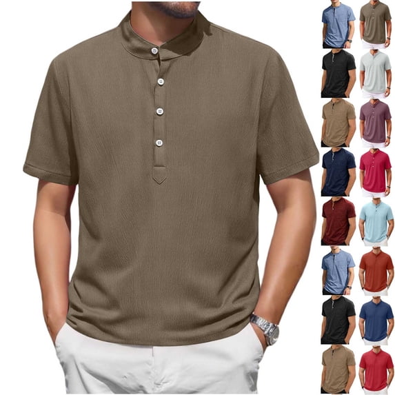 YODETEY Men's Collar Half Button Textured Short Sleeve Henley Shirt,Big and Tall Army Green,Size S-5XL