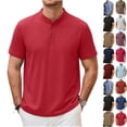 thumbnail image 1 of YODETEY Men's Collar Half Button Textured Short Sleeve Henley Shirt,Big and Tall Wine,Size S-5XL, 1 of 10