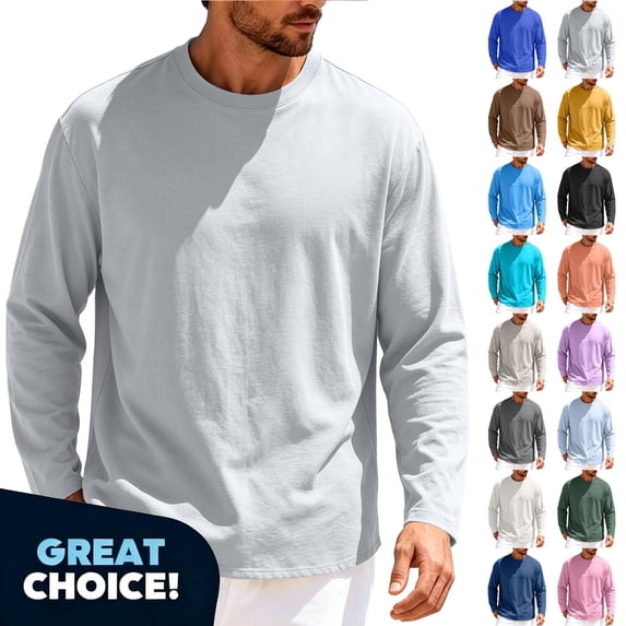 YODETEY Men’s Crew Neck Long Sleeve T‑Shirt, Stretch Moisture Wicking Active Shirts,Size S-3XL