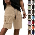 thumbnail image 1 of YODETEY Men's Drawstring Elastic Waist Multi-Pocket Cargo Shorts , Men's & Big Men's Khaki,Size S-4XL, 1 of 5
