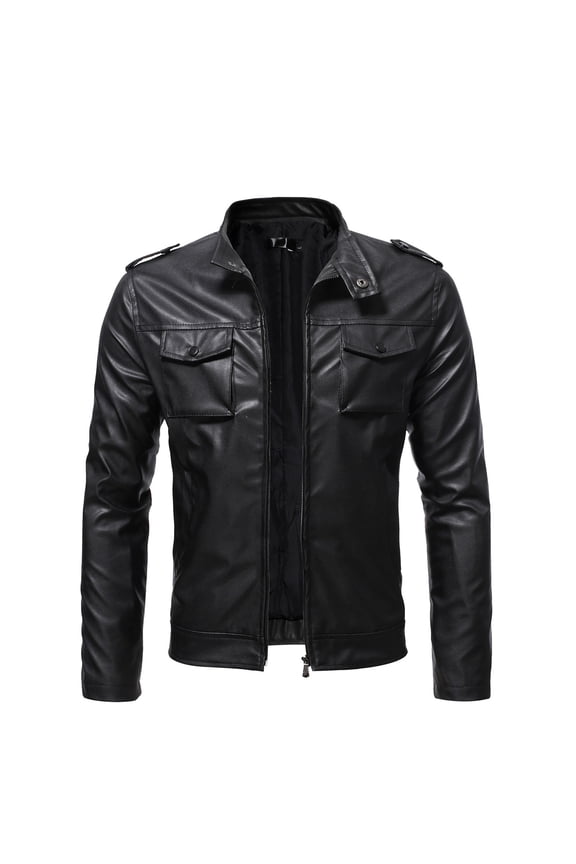 Men's Leather Plus Fleece Jacket,Motorcycle Jacket,Warm Leather Jacket Black 16(XXXXL)