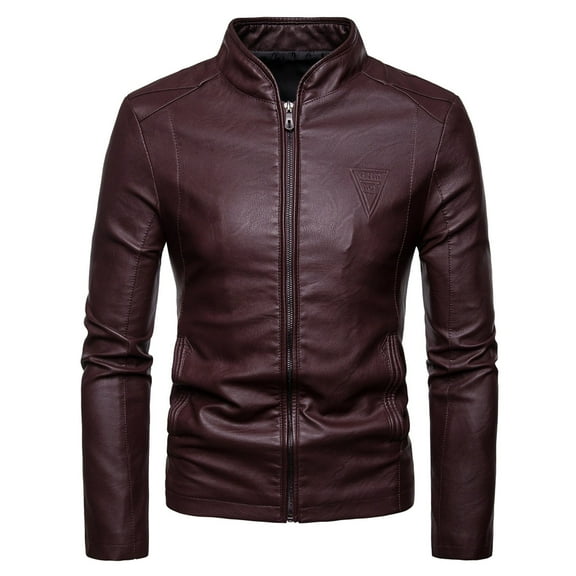 HWRETIE Men's Fashion Leather Plus Fleece Motorcycle Warm Jacket Stylish Winter Outdoor Wear