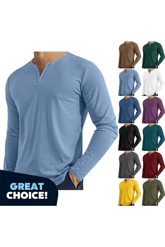 Men’s Lightweight Henley T-Shirt with Long Sleeve,Mens Casual Fit Basic Pullover T-Shirt,Big and Tall Army Green,Size S