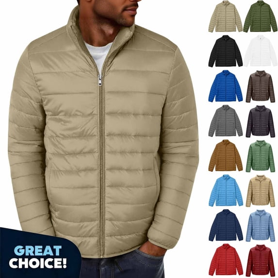 YODETEY Men’s Lightweight Puffer Jacket with Pockets, Men Zip Up Padded Outerwear Jacket Shacket, Big & Tall, Size S-3XL