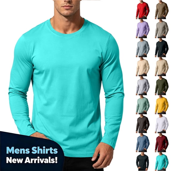 YODETEY Men’s Long Sleeve Cotton T-Shirt, lightweight Undershirt Solid Basic Cotton Crewneck Long Sleeve Tee,Size S-5XL