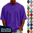 thumbnail image 1 of YODETEY Men's Oversized T-Shirt with Short Sleeve,Classic Solid Color Casic Crew Neck Shirt,Big and Tall Purple,Size S-5XL, 1 of 5
