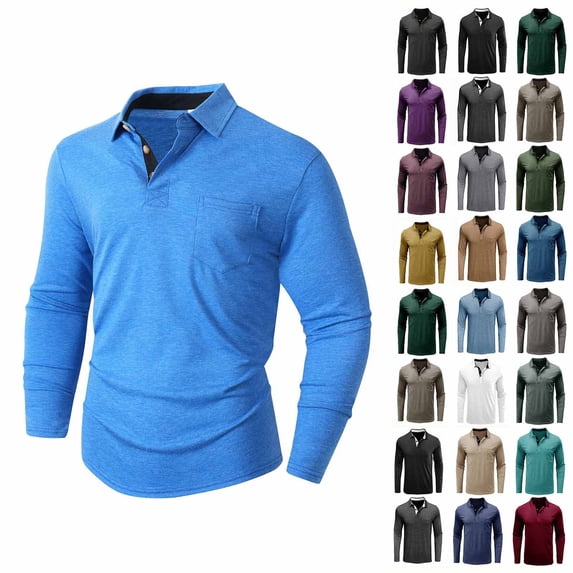 YODETEY Men's Polos with Long Sleeve, Lightweight Everyday Pocket Polos Top for Men, Big and Tall, Size S-3XL