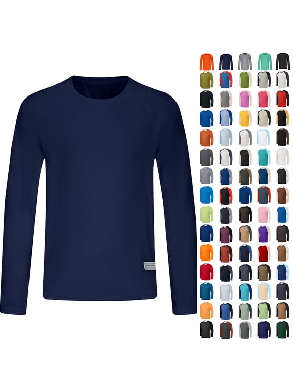 YODETEY Men's Solid Crew Neck Curved Hem Stretch Long Sleeve Tops, Lightweight Breathable Stretch Moisture-wicking Performance Active Shirts,Size S-5XL