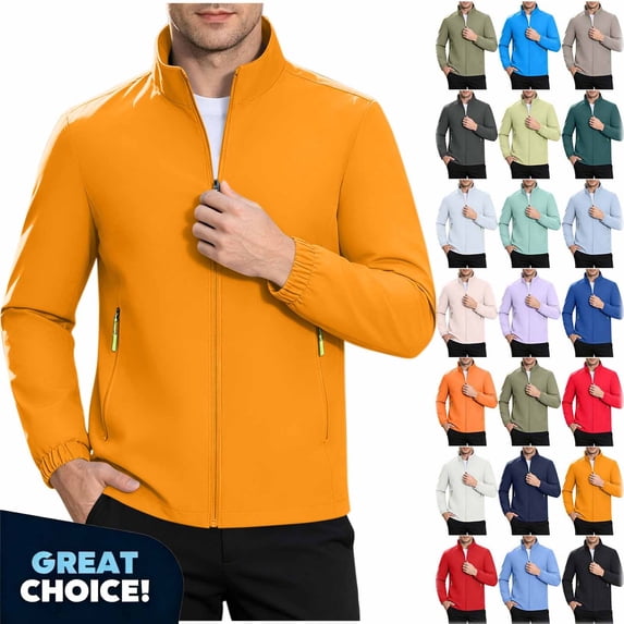 YODETEY Men’s Stand Collar Lightweight Zip Jacket, Long Sleeve Windproof Softshell Jacket , Size XXS-XL