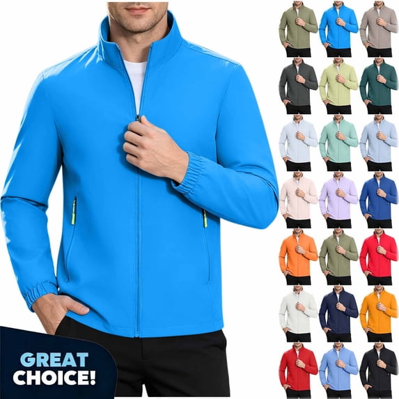 YODETEY Men’s Stand Collar Lightweight Zip Jacket, Long Sleeve Windproof Softshell Jacket , Size XXS-XL