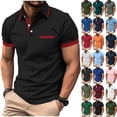 thumbnail image 1 of YODETEY Men’s Stretch Short Sleeve Polos with Pocke, Men's Contrast Trim Short Sleeve Polos Shirt,Big and Tall Light Blue,Size S-5XL, 1 of 5