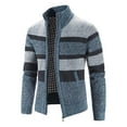 thumbnail image 1 of YODETEY Mens Zip Up Knitted Cardigan Thick Sweater Stand Collar Fleece Lined Warm Blue 6(M), 1 of 7