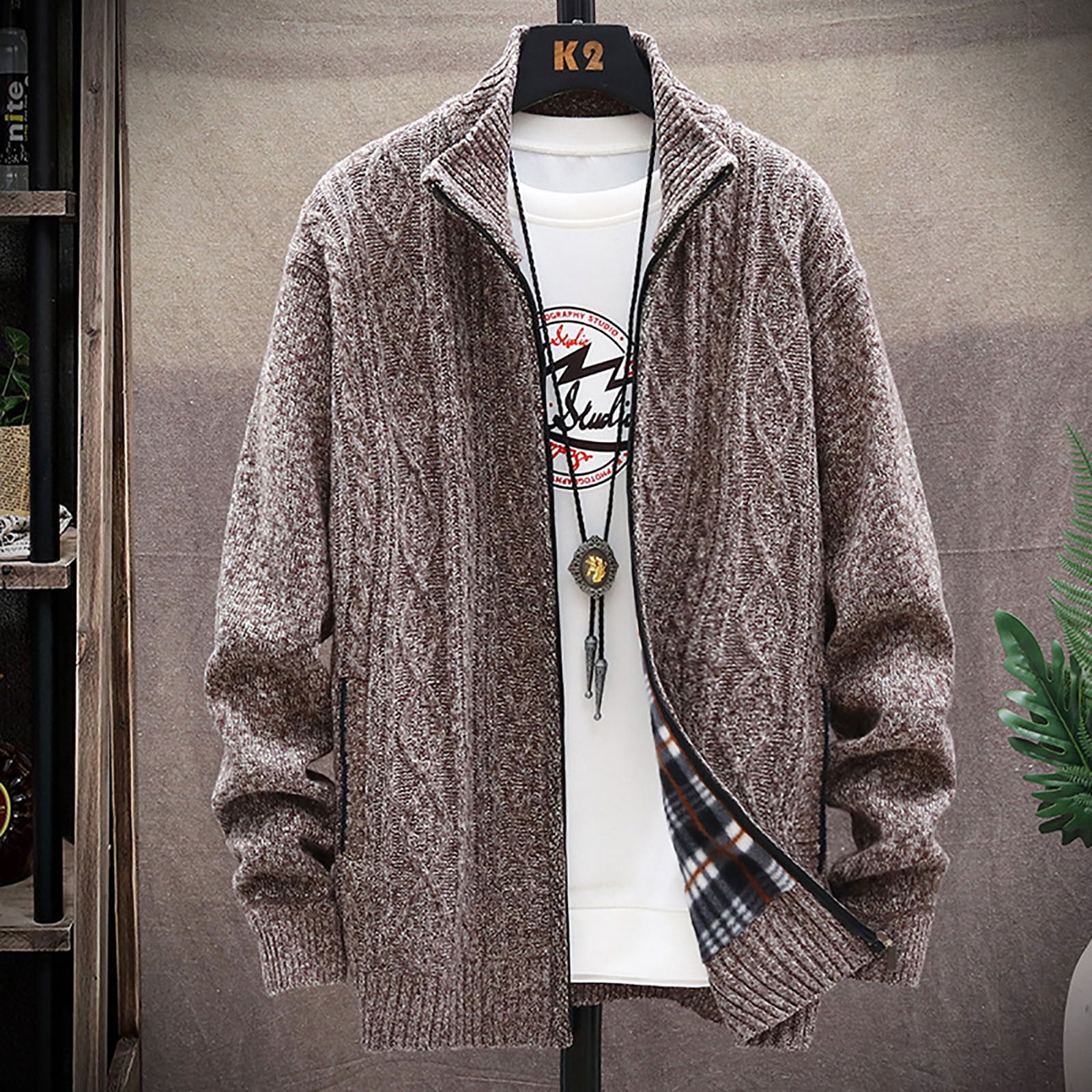 Mens knitted fleece lined cardigan hotsell