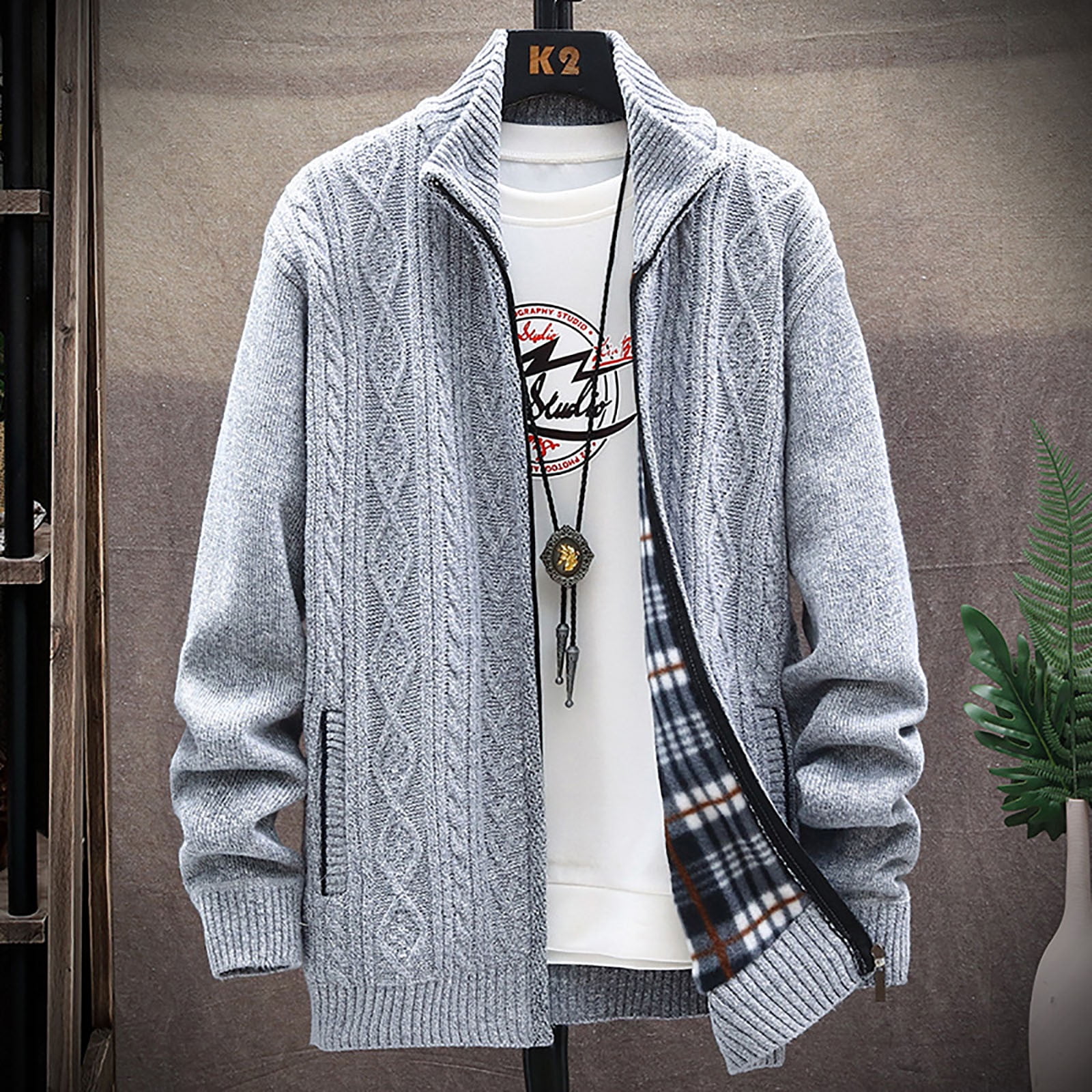 Mens knitted fleece lined deals cardigan