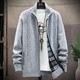 thumbnail image 1 of YODETEY Mens Zip Up Knitted Cardigan Thick Sweater Stand Collar Fleece Lined Warm Silver 14(XXXL), 1 of 9
