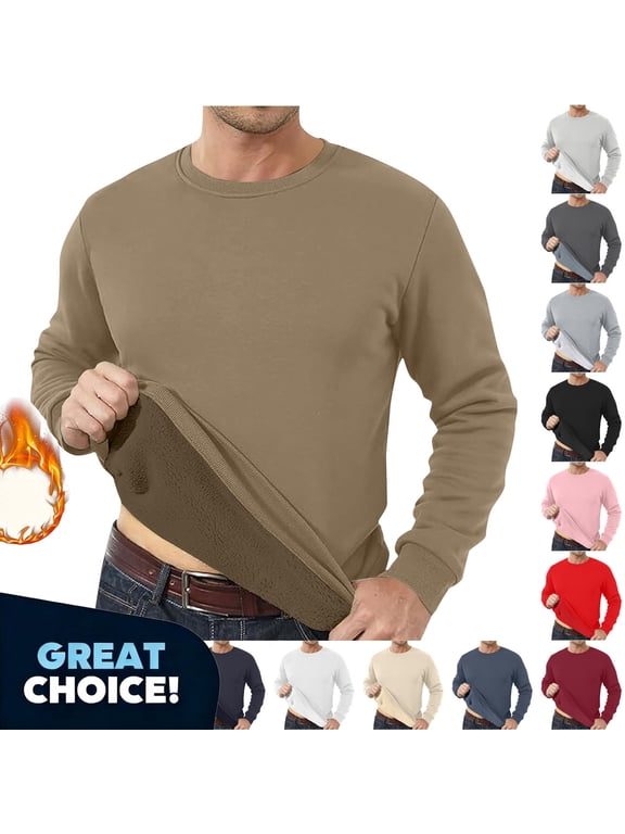 Mens and Big Mens Fleece Thermal with Long Sleeve, Medium Weight Crew Neck Sweatshirtirt ,Big and Tall Black,Size XXXL