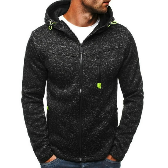 YODETEY New Men'S Hoody Zipper Slim Hoodies Sweatshirts Pullover Coat Jacket Black S