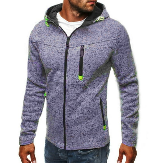 YODETEY New Men'S Hoody Zipper Slim Hoodies Sweatshirts Pullover Coat Jacket Blue XL