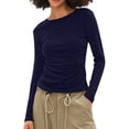 thumbnail image 1 of YODETEY Women Long Sleeve Tops, Y2K Slim Comfortable Lightweight Blouses, Crewneck Tees Fit Pullover T-shirt Tops, Navy Women's Plus L, 1 of 6