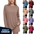 thumbnail image 1 of YODETEY Women Oversized Long Sleeve Basic Crewneck Tee, Womens Casual Fit Tops Shirts, Women's Plus Gray,Size S, 1 of 8