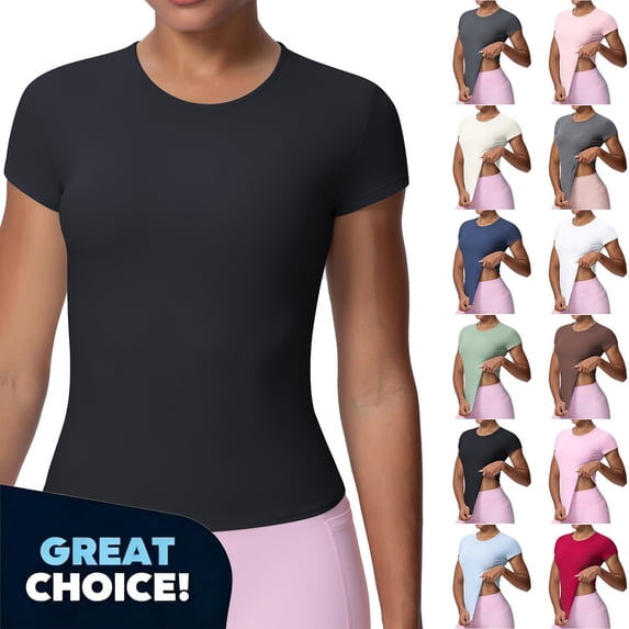 YODETEY Women's Croped Top with Short Sleeve,Womens Slim Fit Active Crew Neck Crop Top, Women's Plus Beige,Size XL