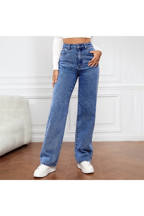 Womens Straight Leg Jeans, Women's Wide Leg Pants, Y2K Wide Leg Fit Denim Pants, Women's Dark Blue Size, M