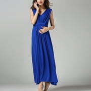 YODETEY Pregnant Woman's Breastfeeding Sleeveless Dress Maternity Fashion Solid Color Print Nursing Dress Blue